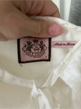 Juicy Couture White Maxi Dress with Pink Logo Tag and Gold Crown Emblem